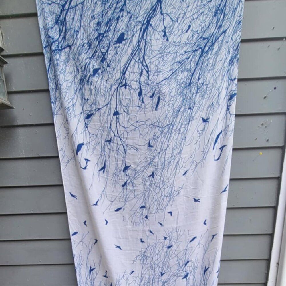 Ganz Esther Lily Birds in Trees Scarf Blue White